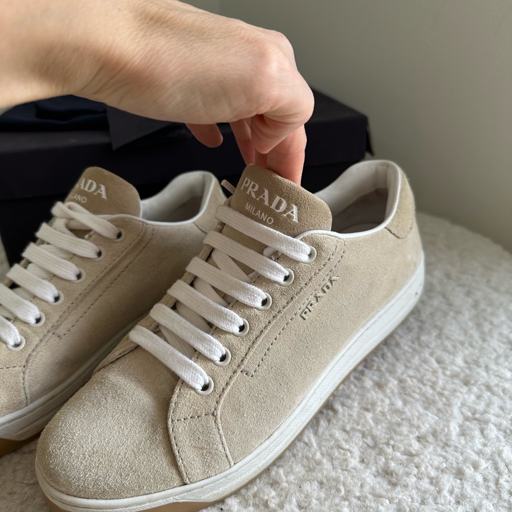 Prada  Beige Suede Sneakers. Size 38 - Picture 3 of 9